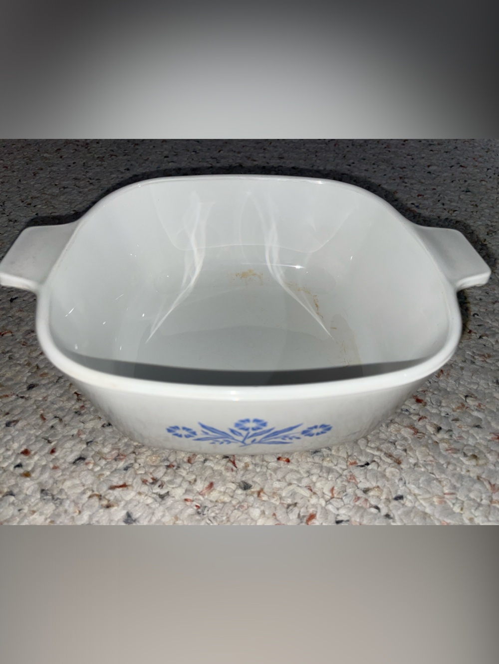 Corningware White Casserole with Blue Floral Motif